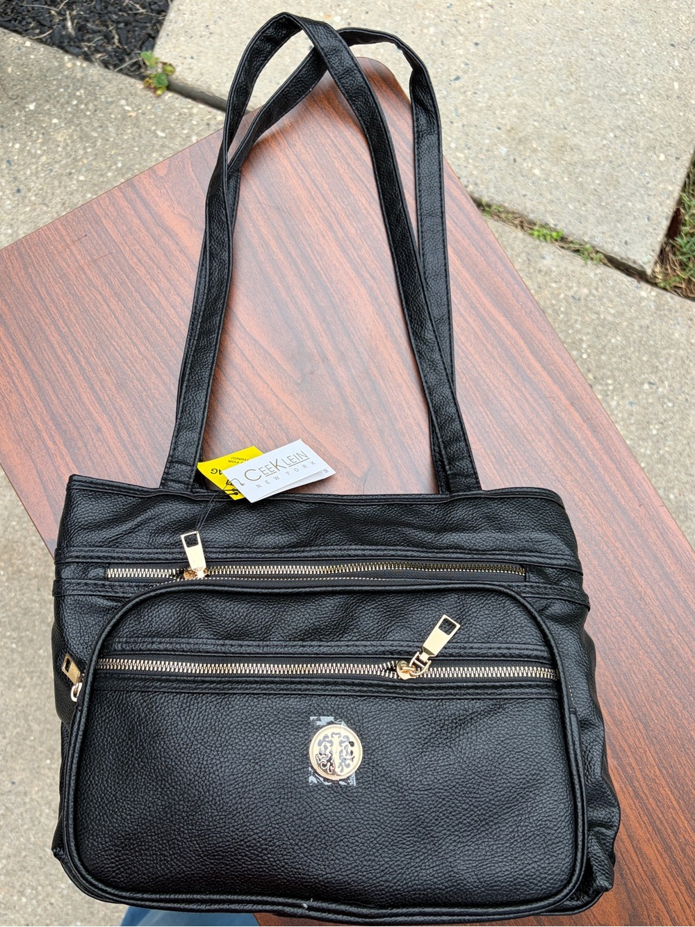CeeKlein New York Black Multi Section Shoulder Tote Bag NWT